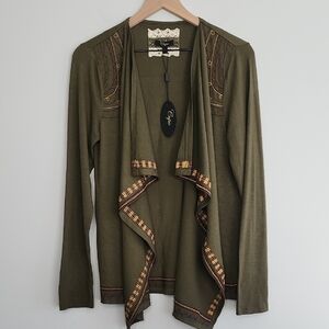 Cupio Olive Green Embroidered Women's Sweater Size Large